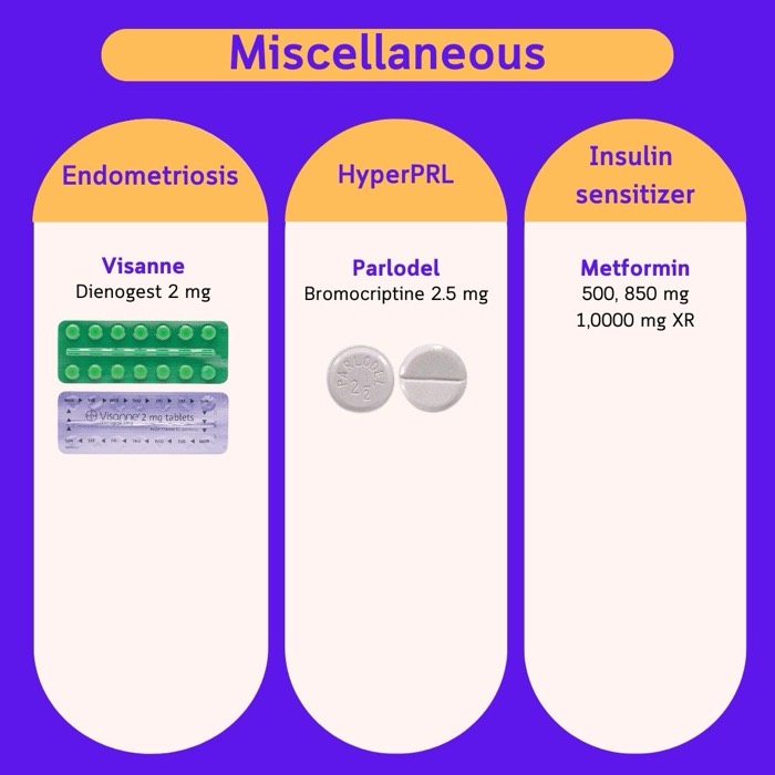 Weitere Begleitmedikamente — Visanne, Parlodel, Metformin